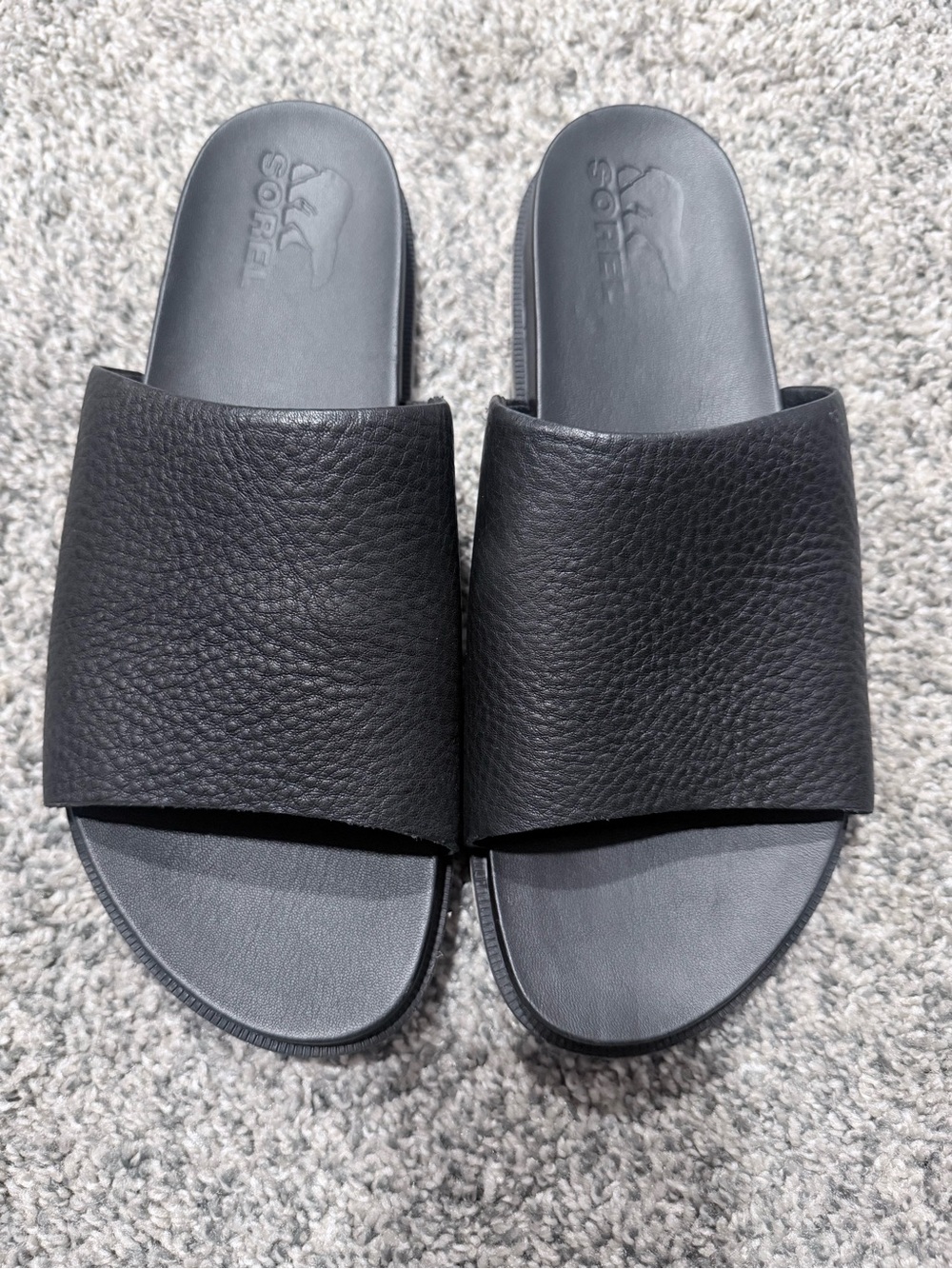 Sorel - Black Textured Leather Slide Sandals  NWOT